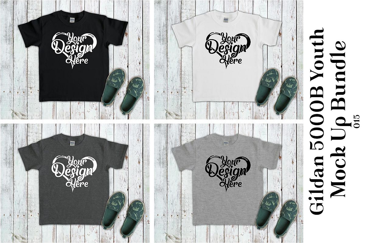 Gildan 5000B Youth Black White Grey Mockup Bundle example image 1