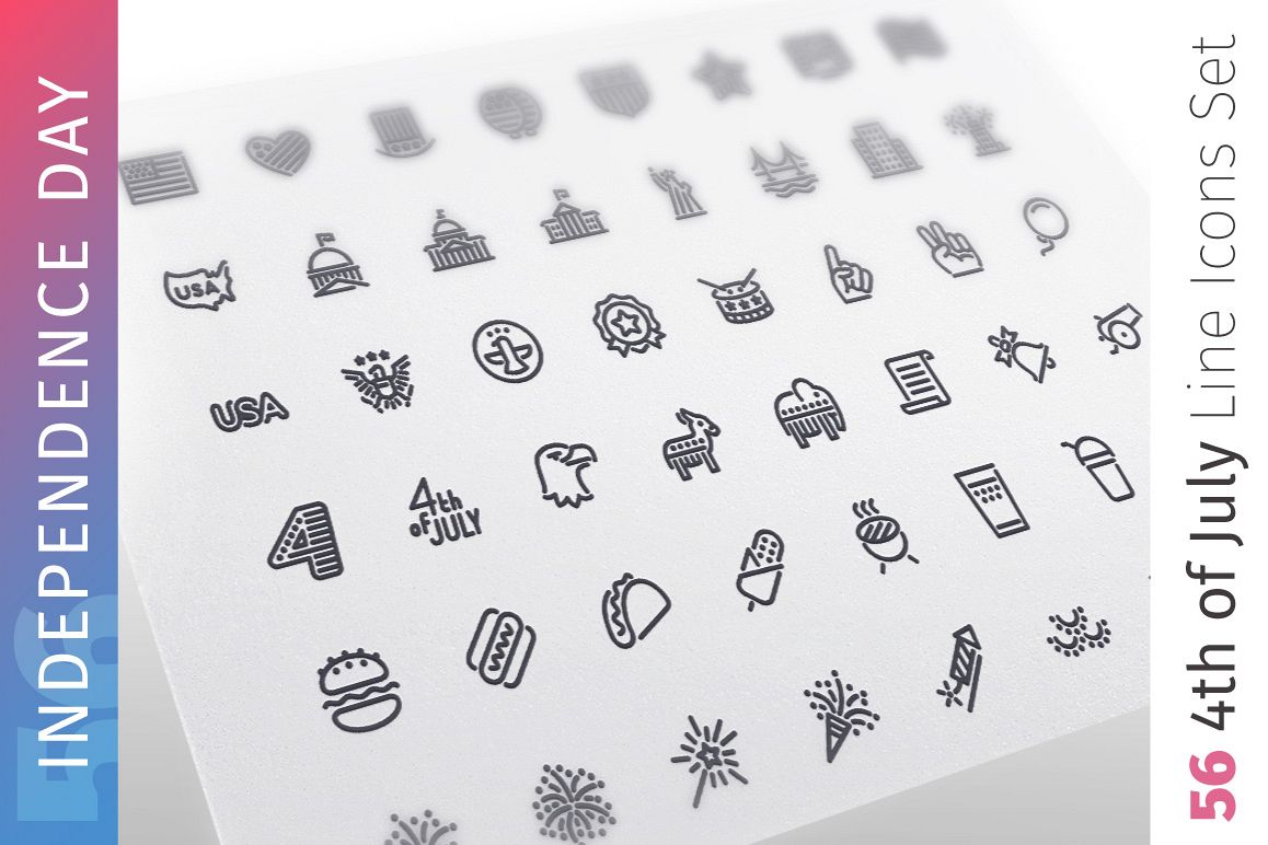USA Independence Day Line Icons Set example image 1