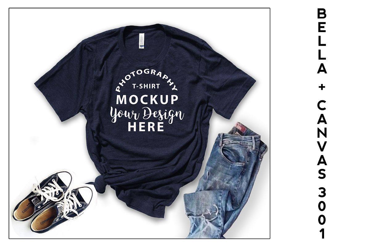 Bella Canvas 3001 T-shirt mock-up, color NAVY HEATHER example image 1