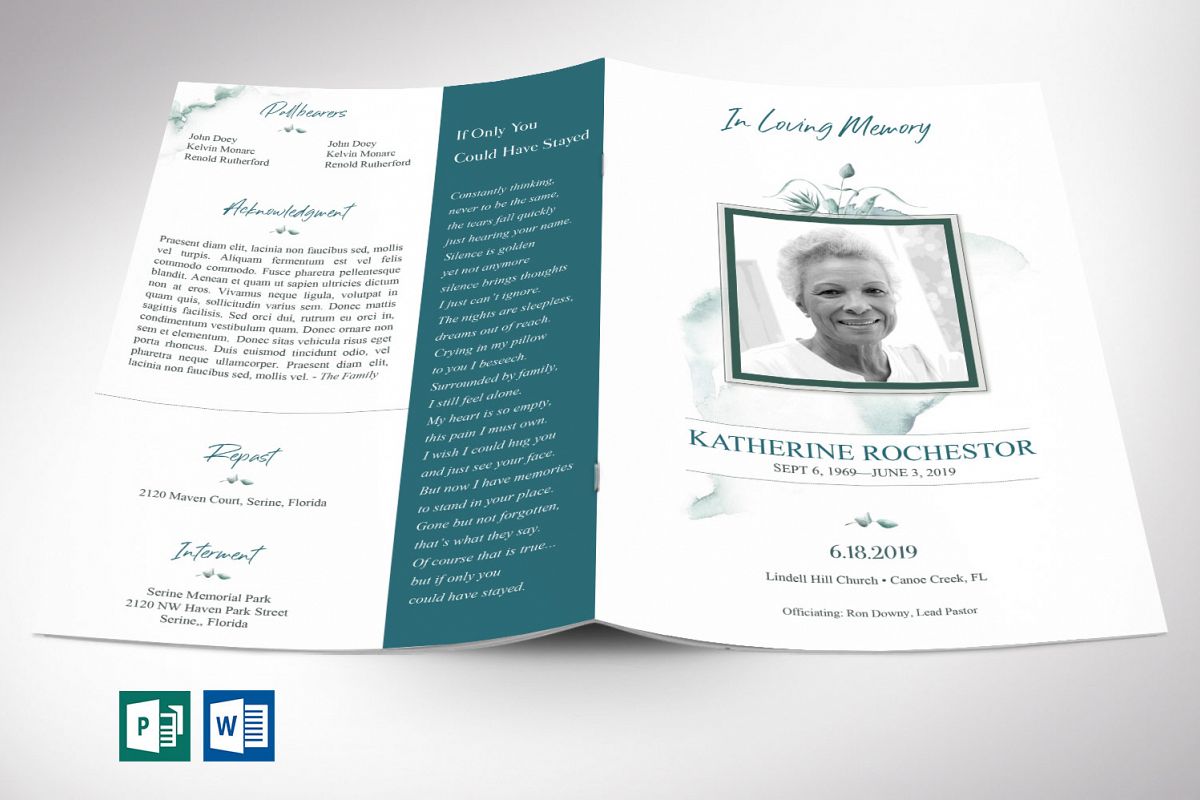 Blossom Funeral Program Word Publisher Template | 8 Pg example image 1