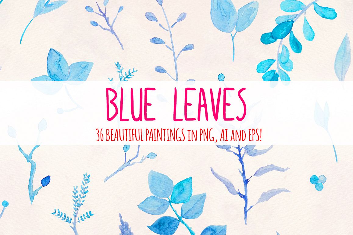 Delicate Blue Leaves 36 Nature Watercolor Paintings example image 1