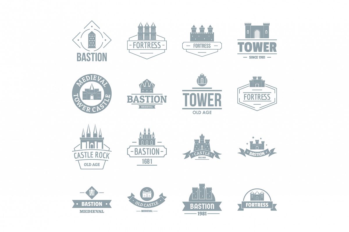 Towers castles logo icons set, simple style example image 1