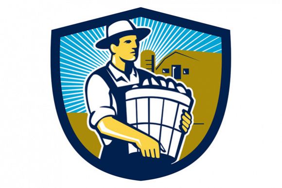 Organic Farmer Harvest Basket Crest Retro example image 1