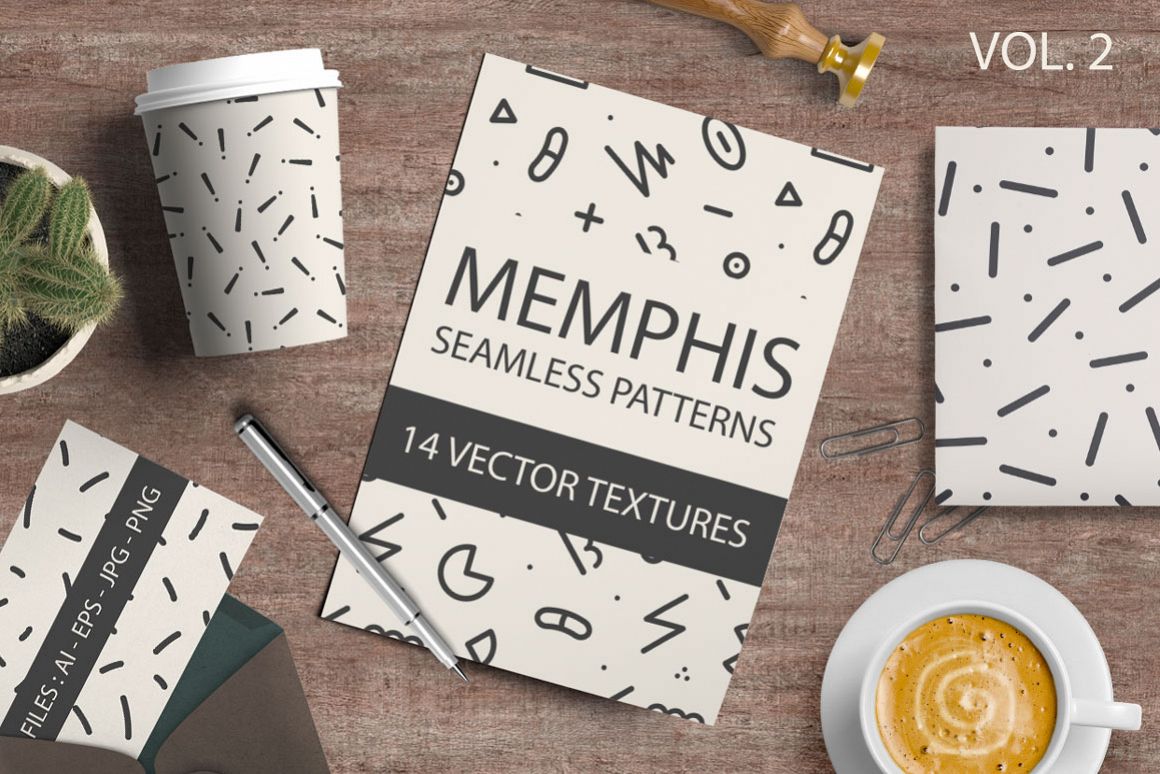 Trendy seamless memphis patterns set example image 1