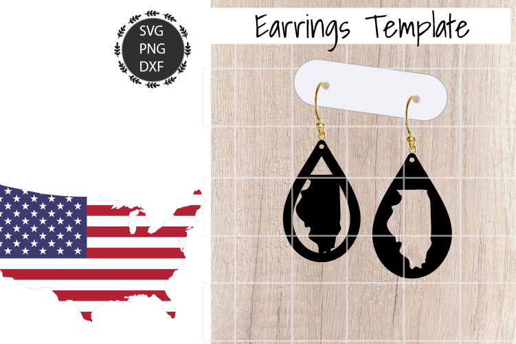 Earrings Template - Illinois Teardrop Earrings Svg example image 1