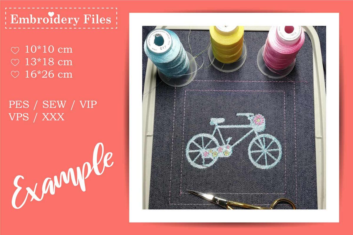 Bicycle with basket - Embroidery File example image 1