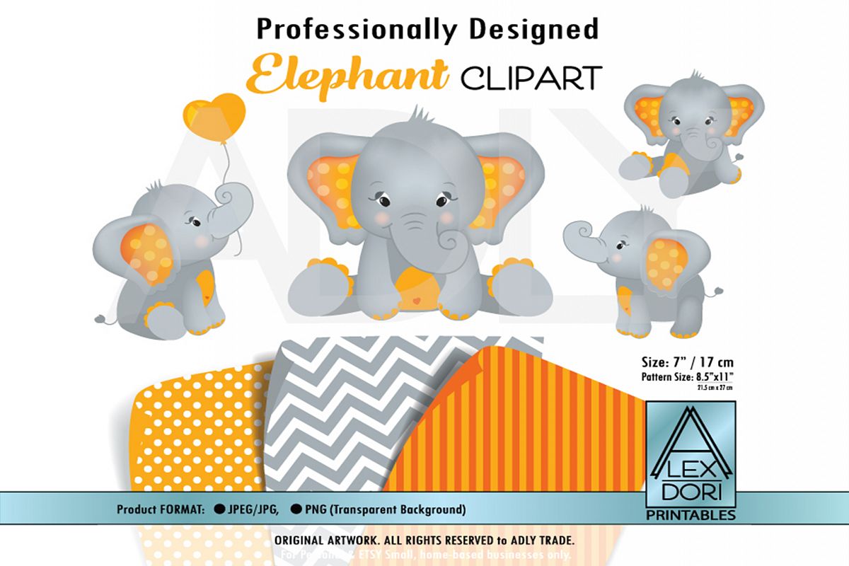 Cute Orange Elephant with Polka Dot Ears with Balloon example image 1