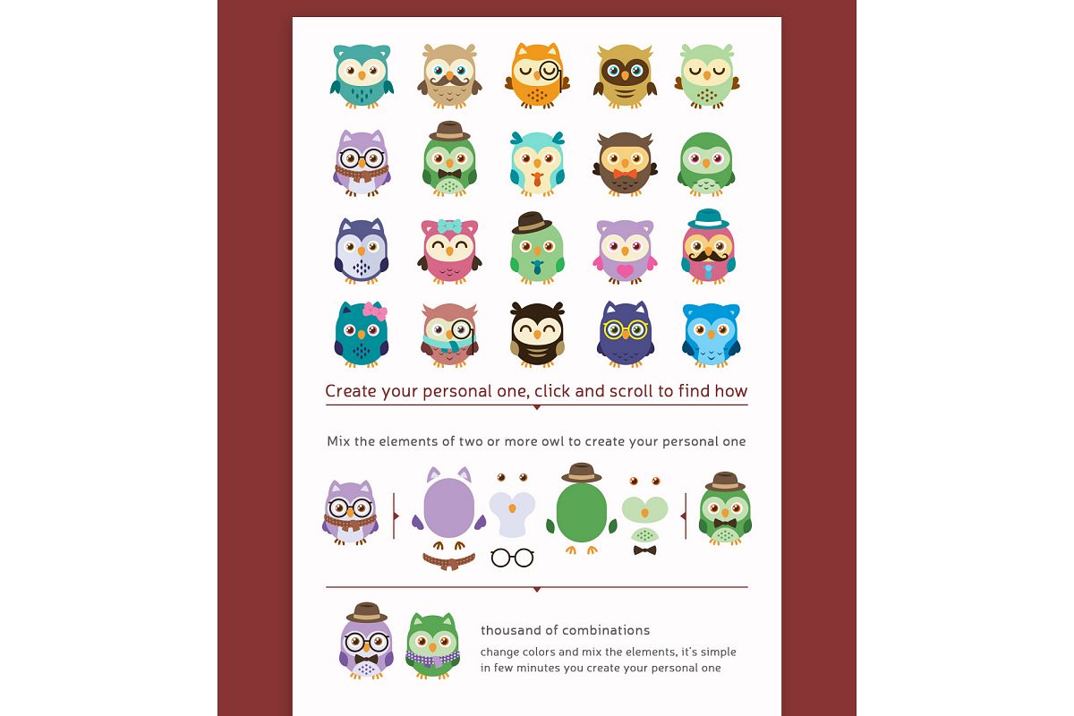 Owls Clip art/Owls Mascot Kit example image 1