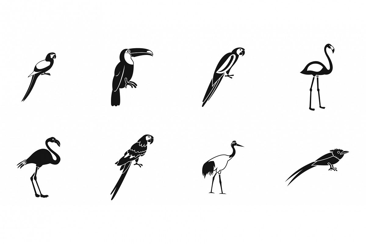 Exotic birds icon set, simple style example image 1