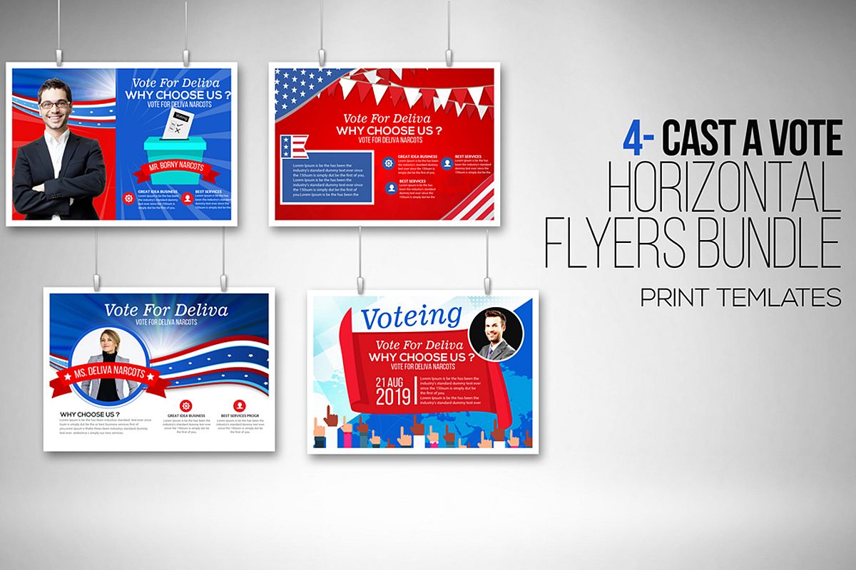 4 Horizontal Election Voting Flyers Bundle example image 1