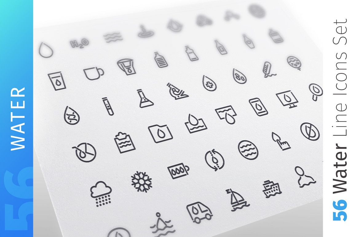 Water Line Icons Set example image 1