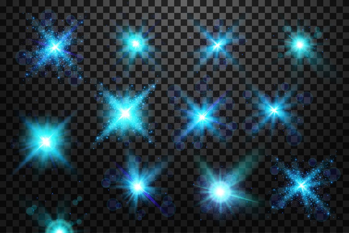 Set of light bursts in golden, blue and silver example image 1