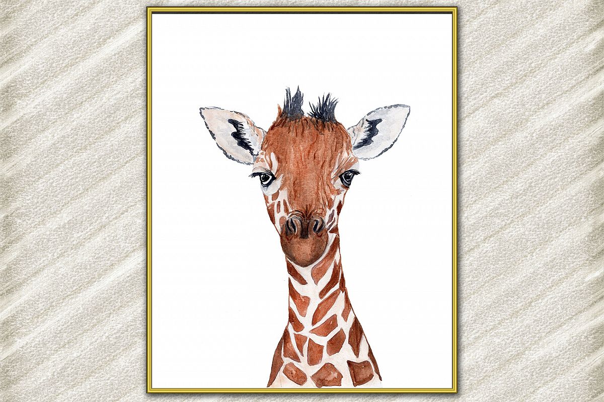 Watercolor giraffe digital print,Baby giraffe,Animal Print example image 1