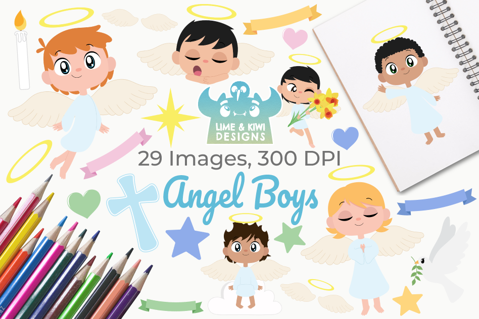 Angel Boys Clipart, Instant Download Vector Art example image 1