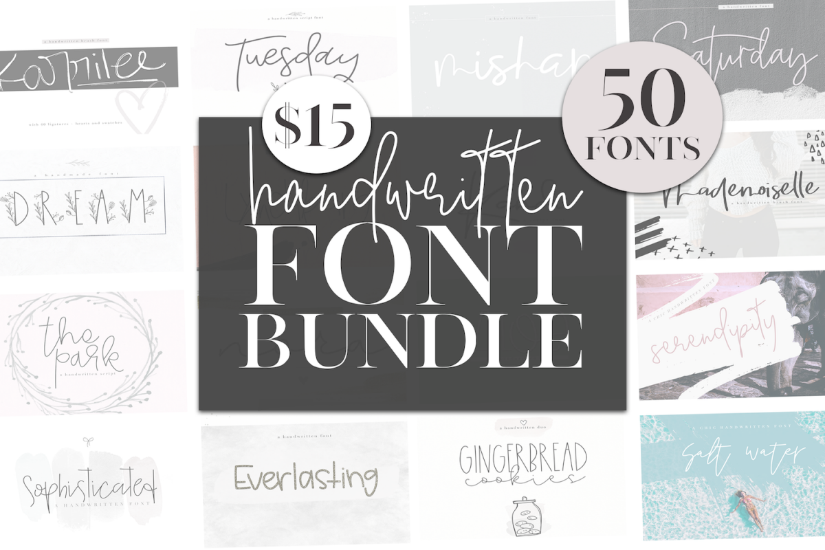 KA Designs Handwritten Font Bundle - 50 Fonts! example image 1