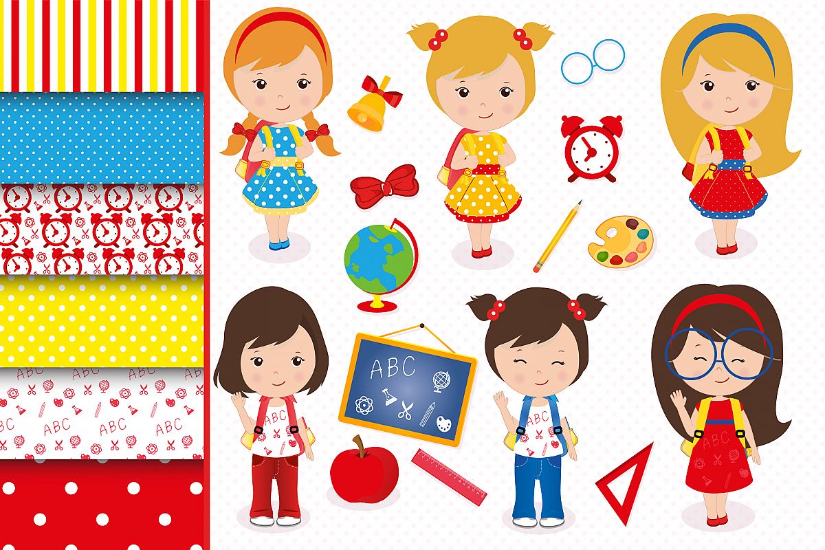 Back to school graphics, School digital papers example image 1