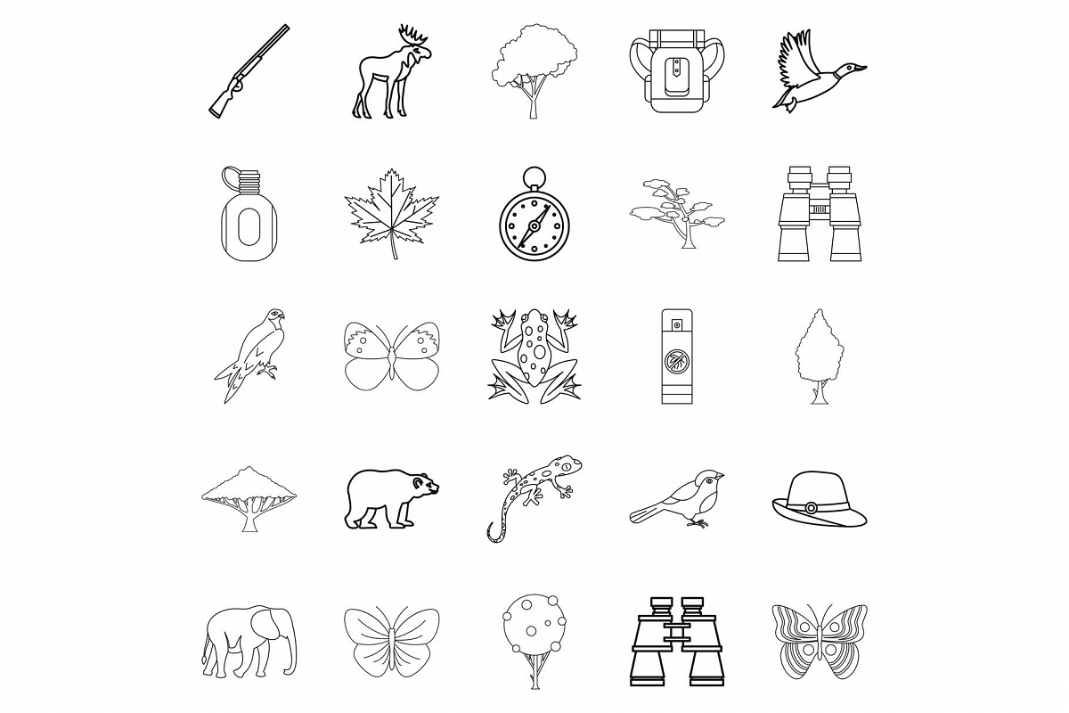 Wild territory icons set, outline style example image 1