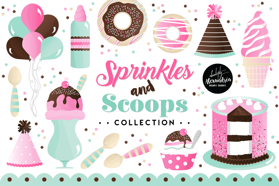 Sprinkles & Scoops Clipart Graphics & Digital Paper Patterns Bundle example image 1