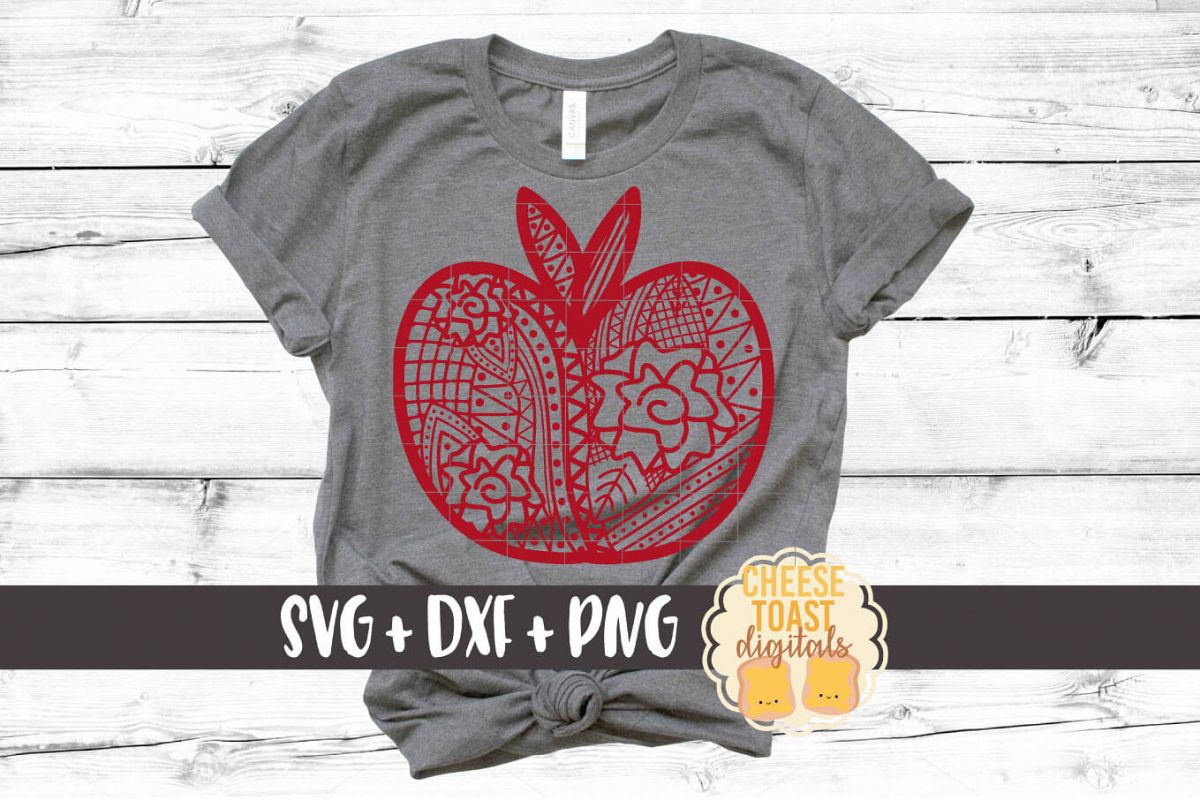 Apple - Zen Doodle Art - Teacher SVG PNG DXF Cut Files example image 1