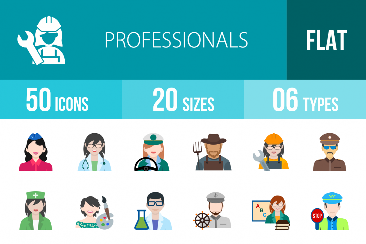50 Professionals Flat Multicolor Icons example image 1