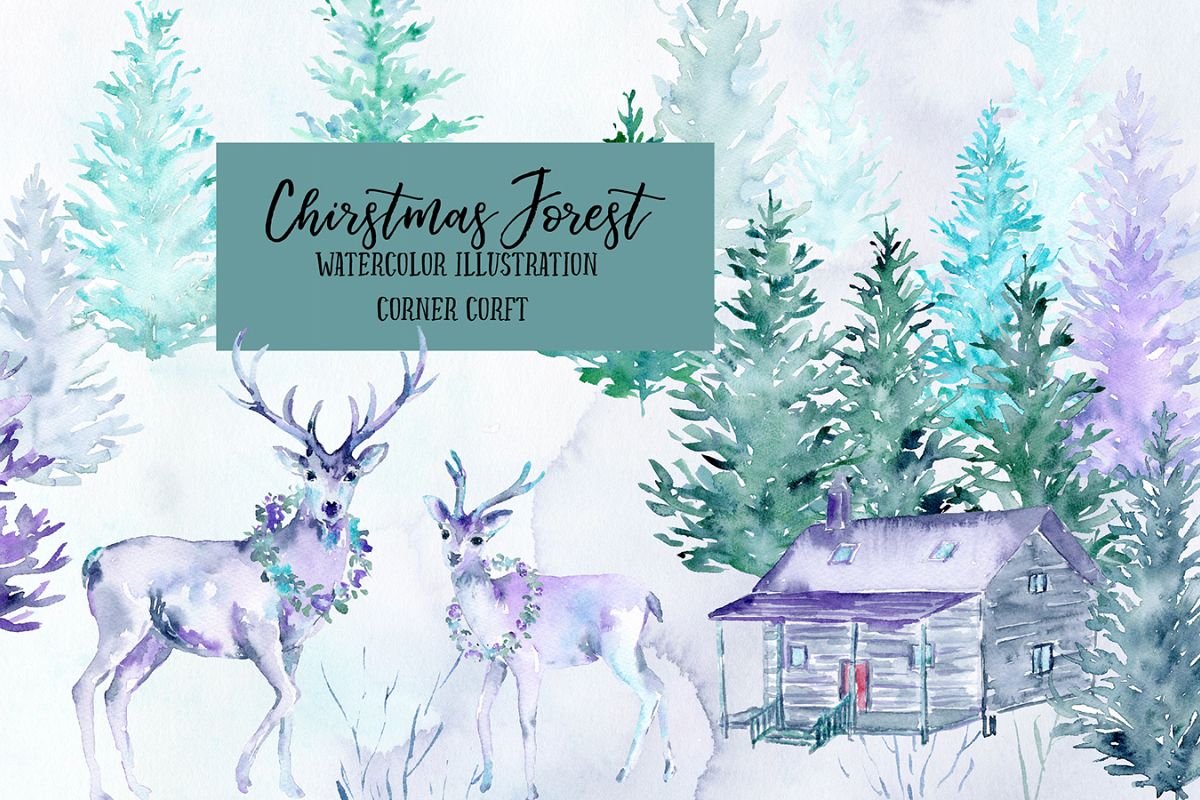 Watercolor Christmas Forest example image 1
