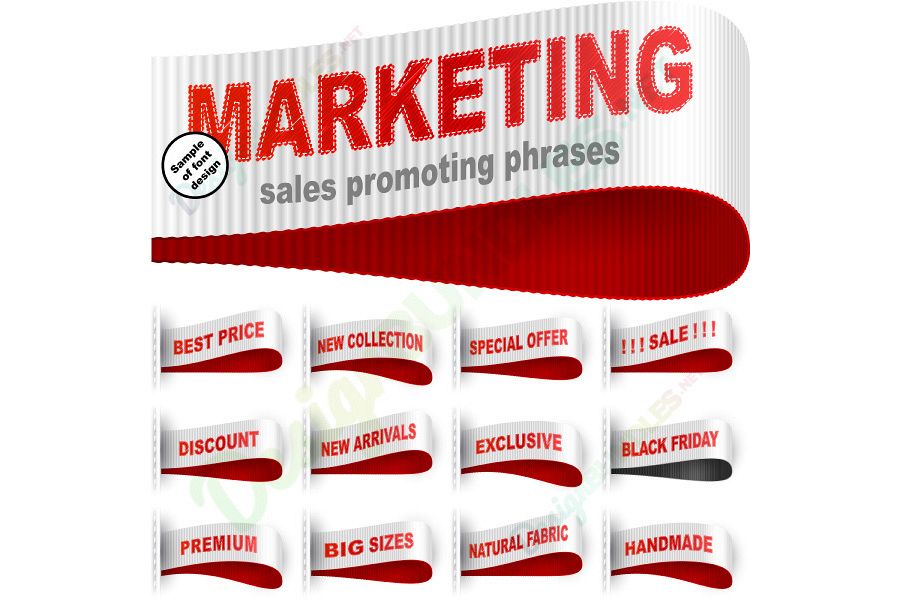 Vector Marketing Tag Label Clothes Sticker Sewn Phrase Set Red White example image 1