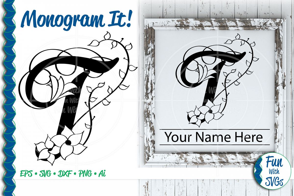SVG Monogram Letter T, Vector, Cut File, Clip Art, FWS369