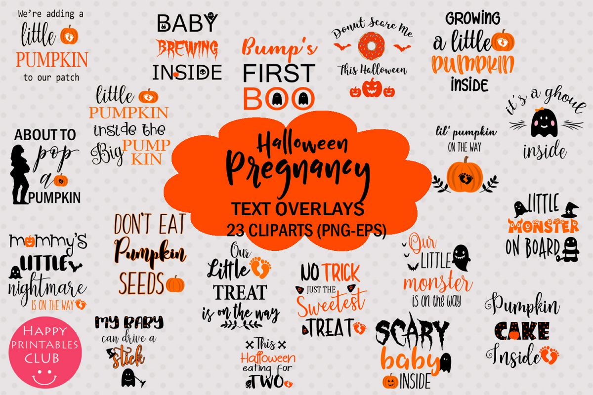 Halloween Pregnancy Announcement Text Overlays Clipart example image 1