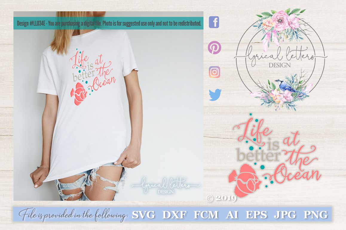 Life Is Better At The Ocean with Fish SVG DXF LL034E example image 1