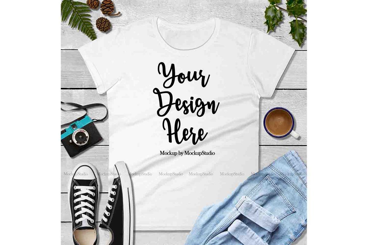 White Shirt Mock Up, Anvil 880 Tshirt Mockup, Tee Flat Lay example image 1