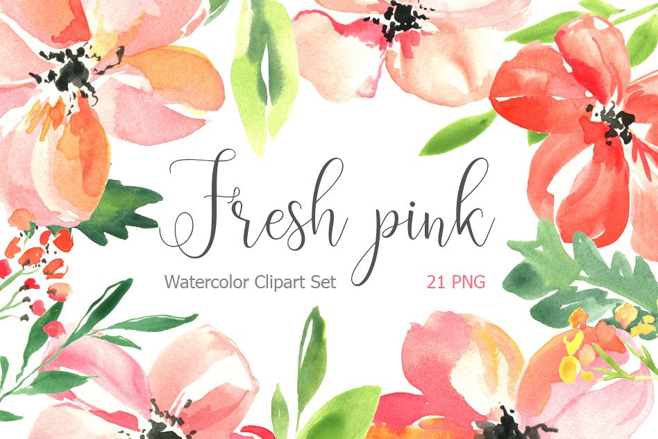 Fresh pink watercolor flowers set example image 1