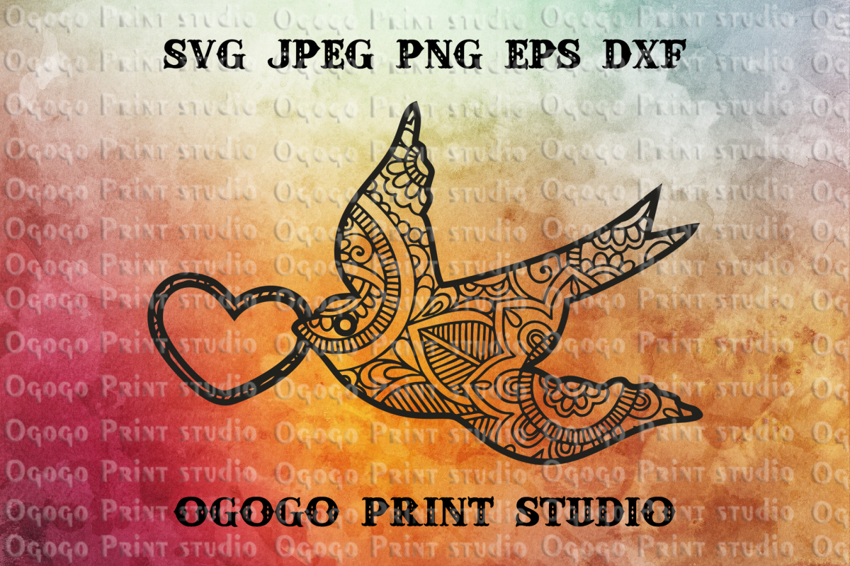 Bird svg, Mandala svg, Valentines day svg, Zentangle SVG example image 1