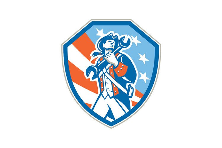 American Patriot Holding Wrench Shield Retro example image 1