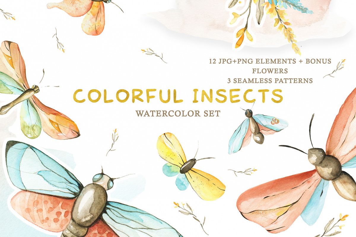 Watercolor Set Colorful Insects example image 1