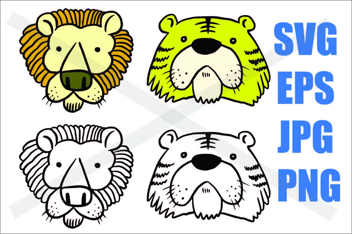 Tiger and Lion - Colored and Outline - SVG EPS JPG PNG example image 1