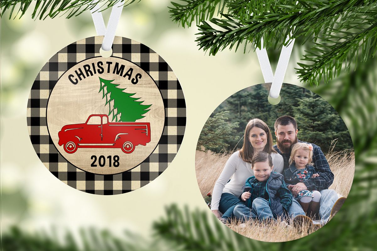 Plaid Christmas Tree & Truck Ornament Template example image 1
