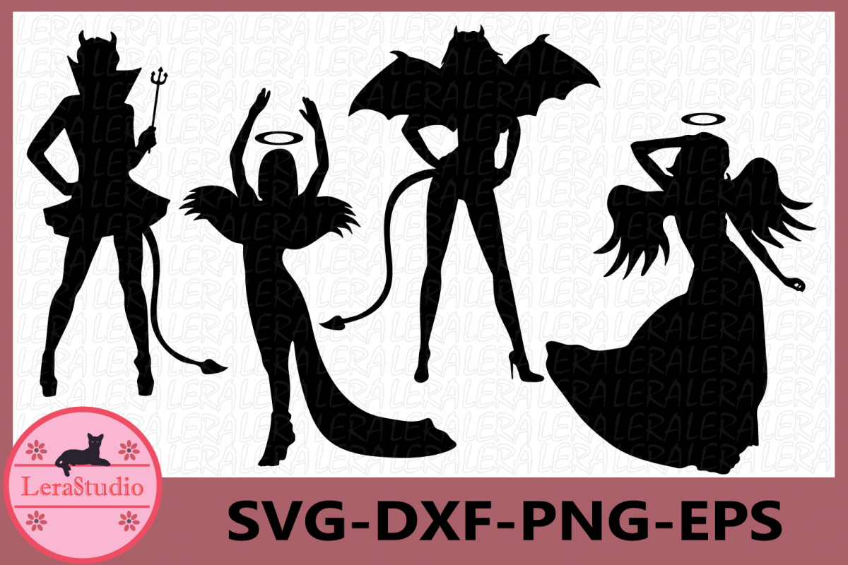 Angel and devil girls svg, Angel, Devil Silhouette, Girl SVG example image 1