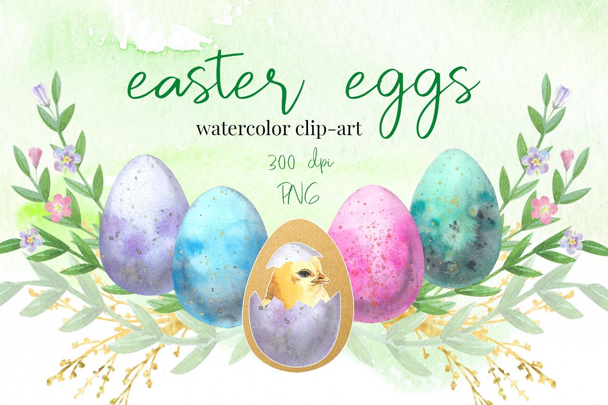 Easter Eggs . Watercolor clip-art collection. example image 1