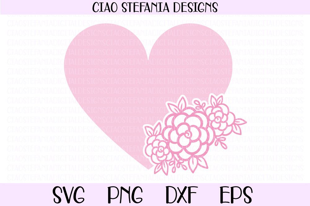 Floral Heart Flowers SVG PNG DXF EPS Cut File example image 1