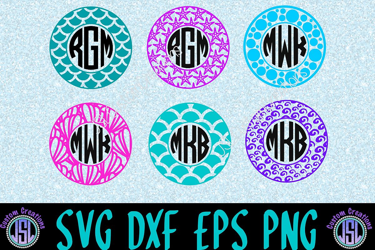 Download Mermaid Monogram Frames Set of 6 | SVG DXF EPS PNG Cut File