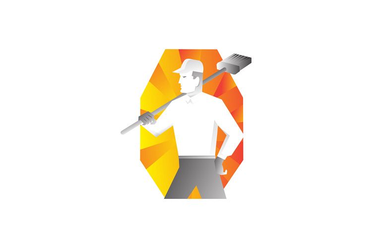 cleaner with broom looking to side retro example image 1