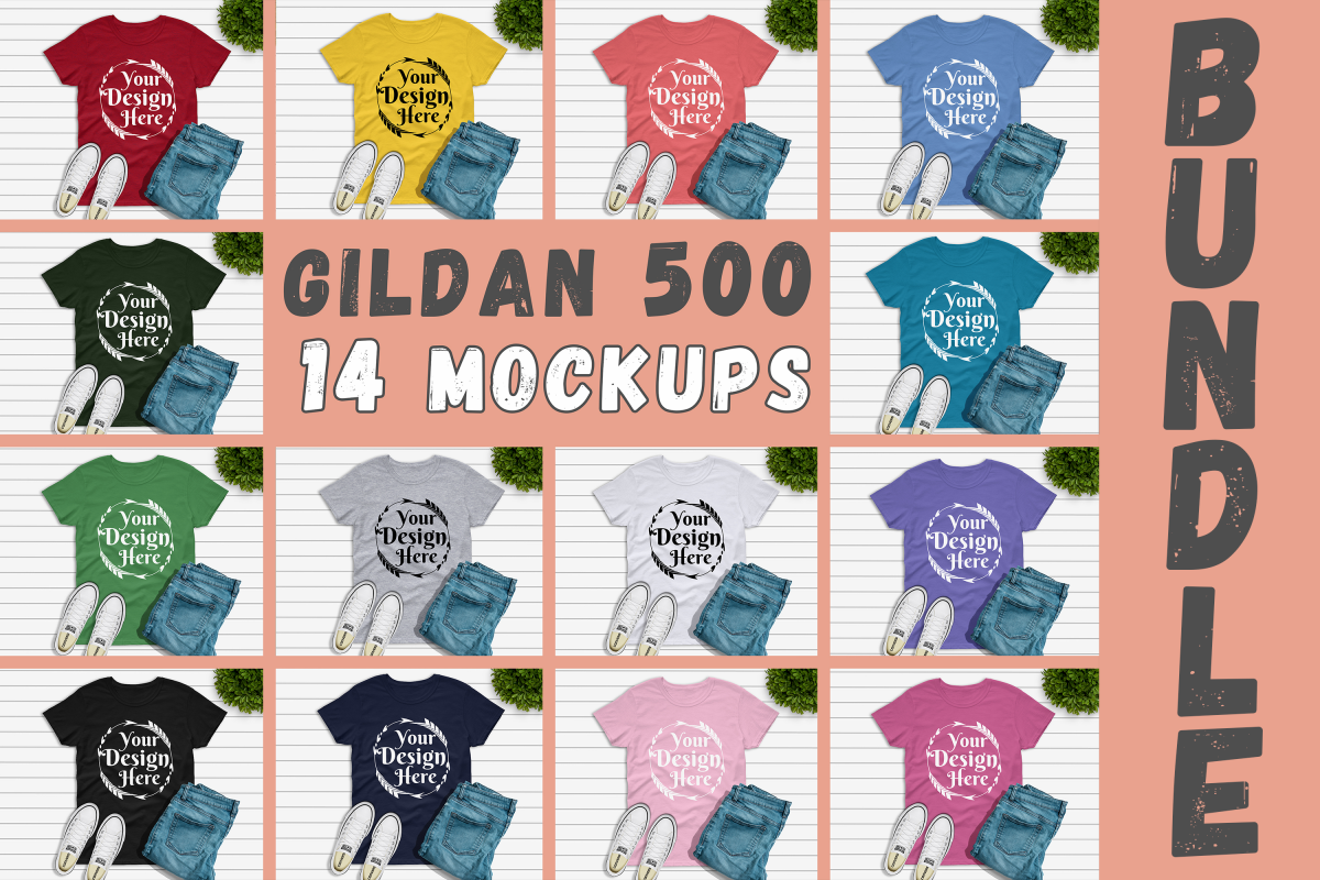 MEGA BUNDLE 14 Mockups Gildan 500 Unisex Tshirt example image 1