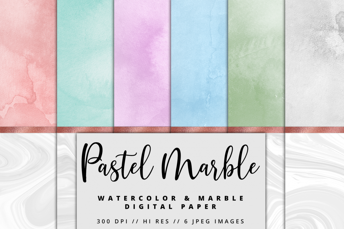 Pastel Marble Watercolor Rose Gold Foil Textures | 6 Pack example image 1