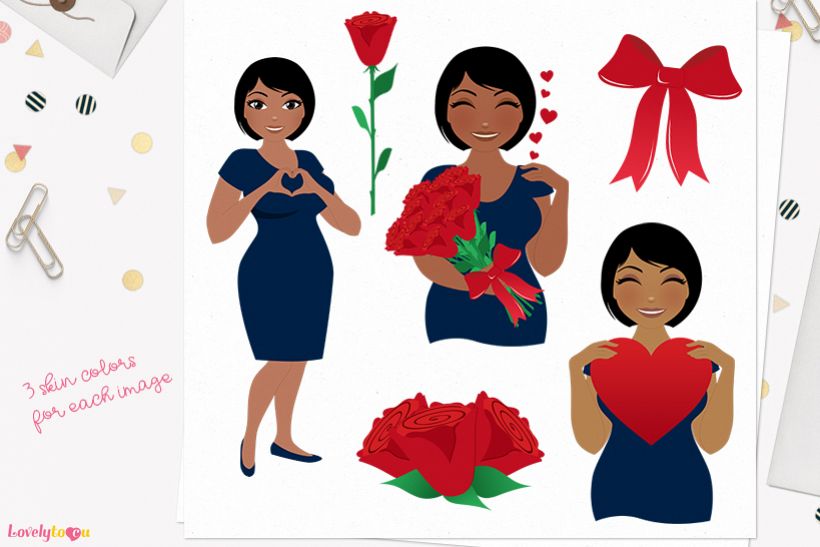 Valentine woman character clip art L370 Oona example image 1