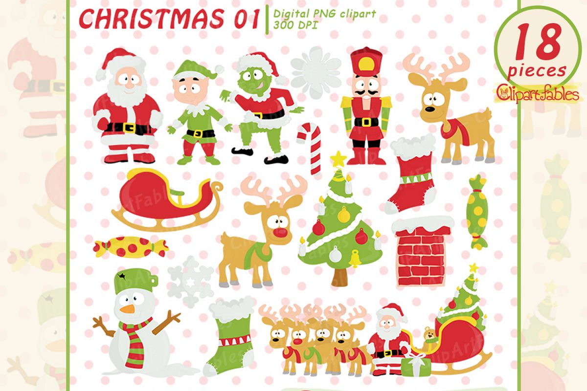Christmas Clipart, Cute Santa and Elf art - INSTANT download example image 1
