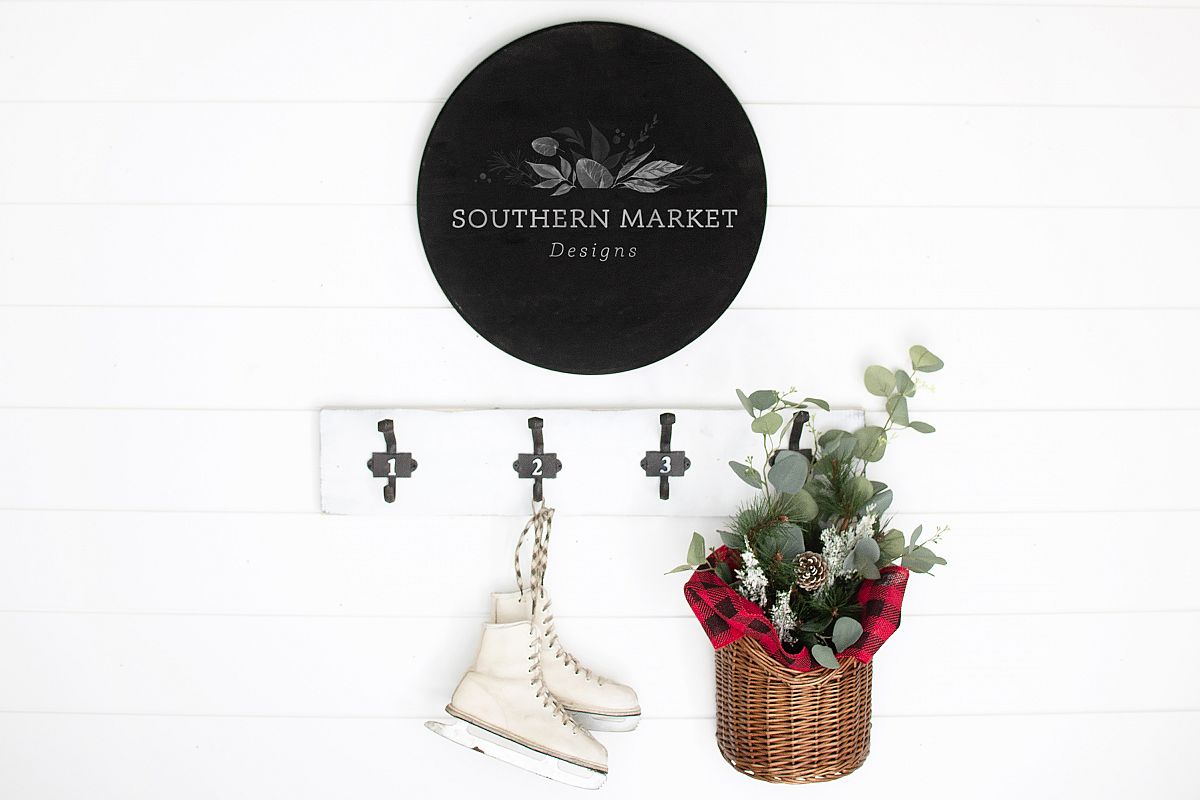 Christmas Wood Round Sign Mock Up Styled Photography example image 1