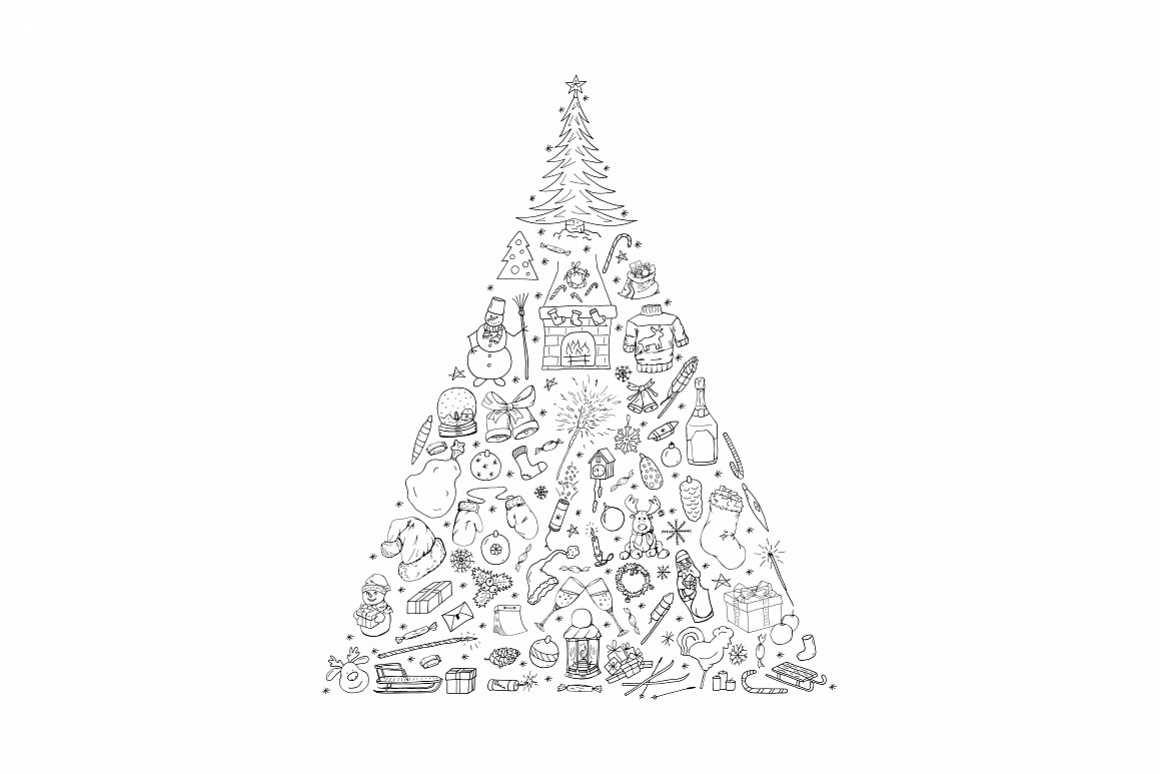 Christmas Tree. Hand drawn elements example image 1