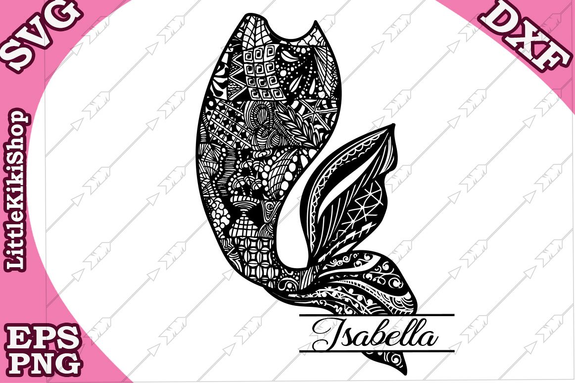 Download Zentangle Mermaid Tail Monogram Svg,Mandala Mermaid cut file