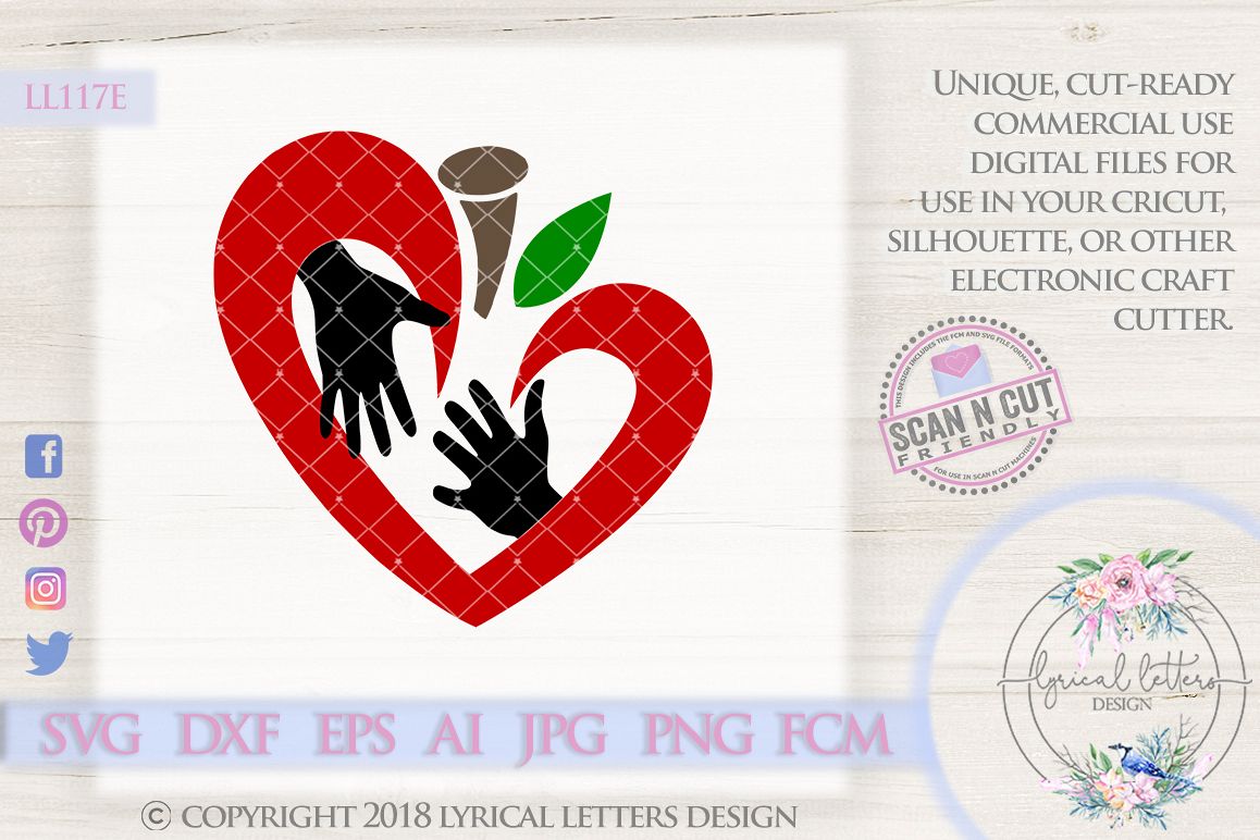 Apple Heart with Hands Teacher SVG Cut File LL117E example image 1
