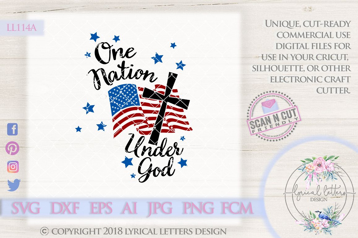 One Nation Under God American Flag and Cross Patriotic Cutting File ...
